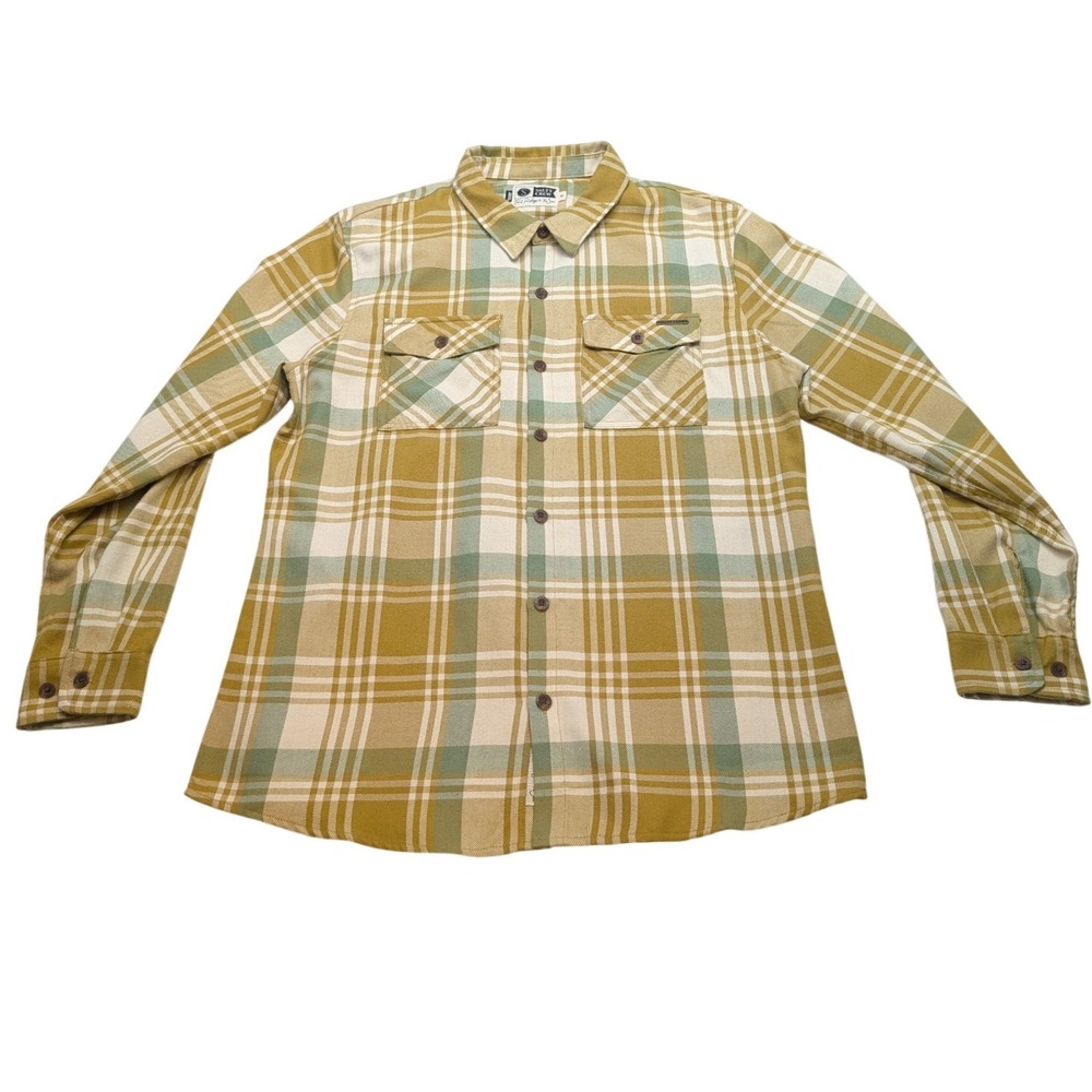 Salty Crew Plaid Flannel Shirt Mens‎ Medium Yellow Green Long Sleeve